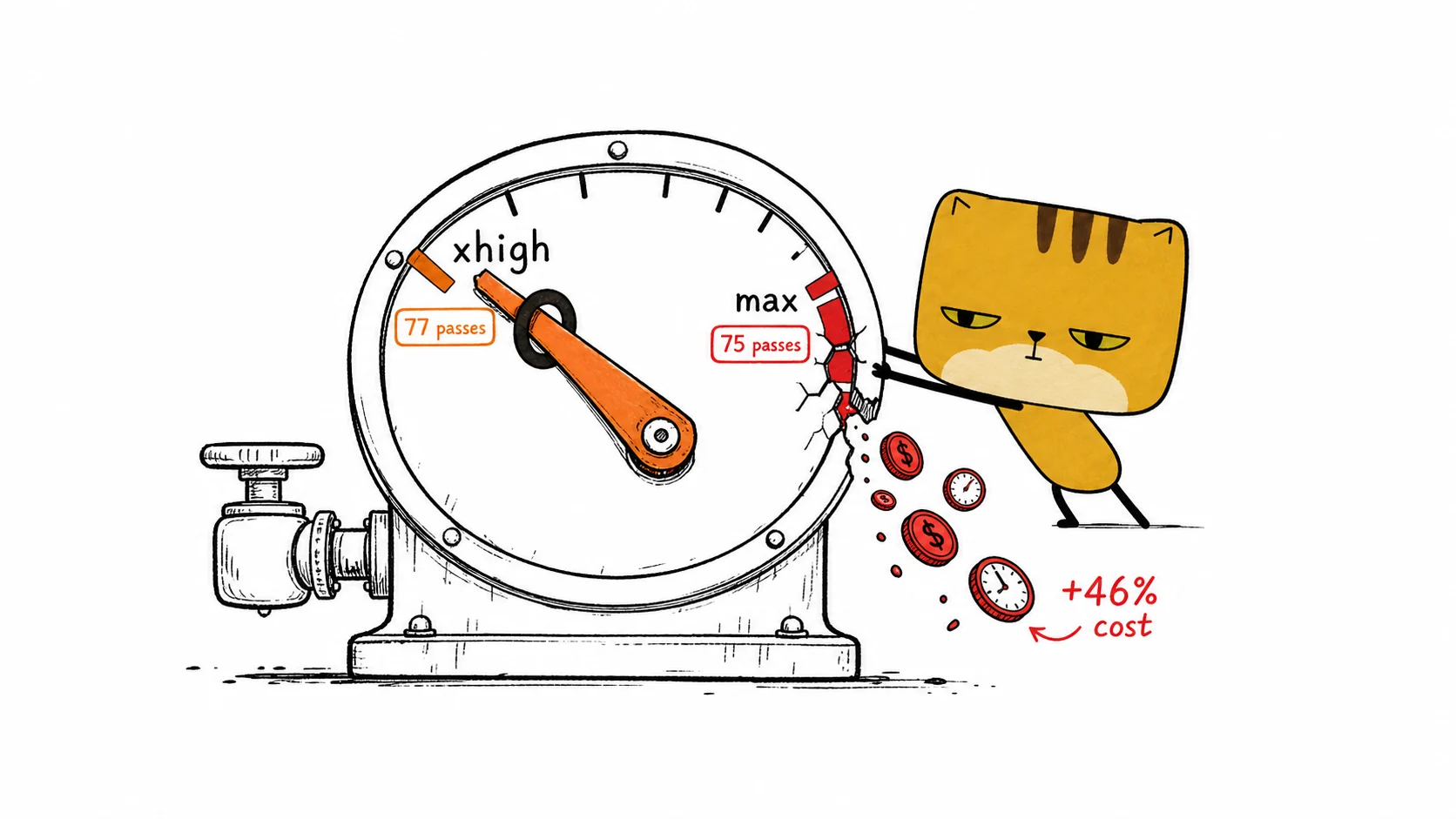 The square-faced cat pushes the Codex effort dial past its useful range
