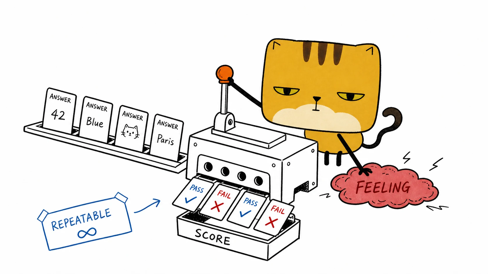 The square pancake cat turns subjective answers into repeatable pass and fail cards